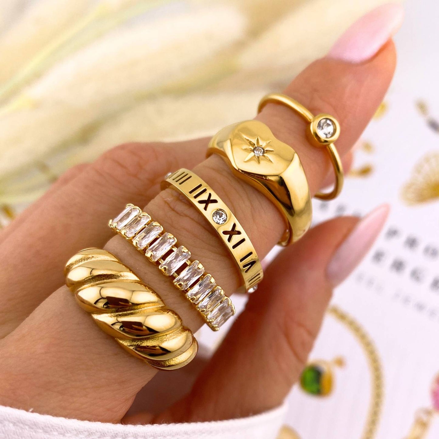 Roman Numeral Ring, 18K Gold Plated Steel