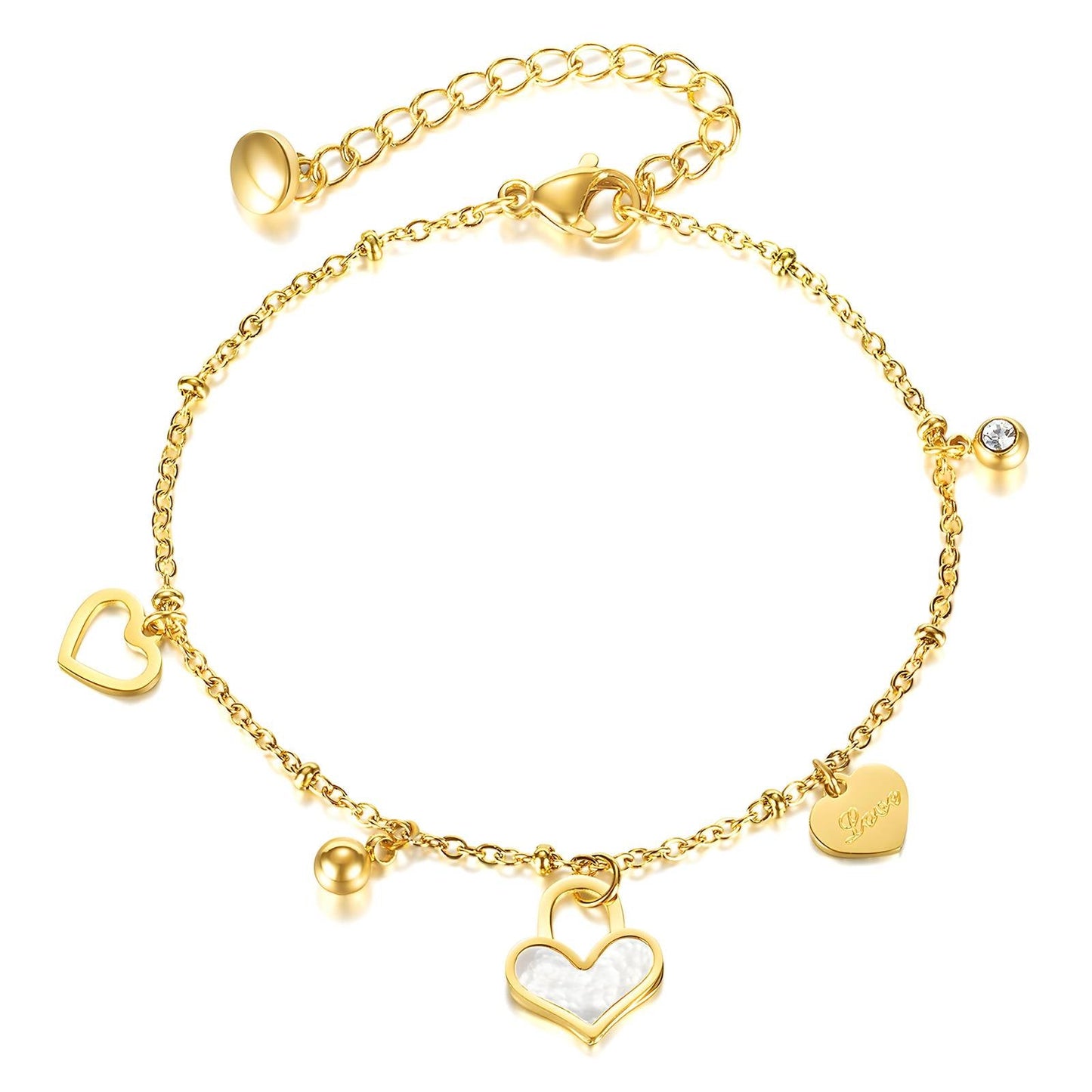 18K gold plated Stainless steel Hearts bracelet, FTM Jewelry - FTM JEWELRY