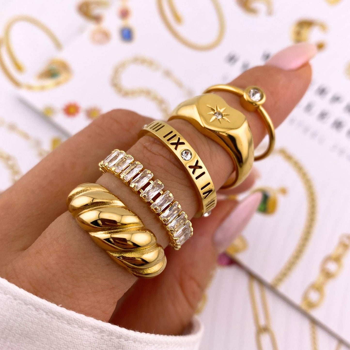 Roman Numeral Ring, 18K Gold Plated Steel
