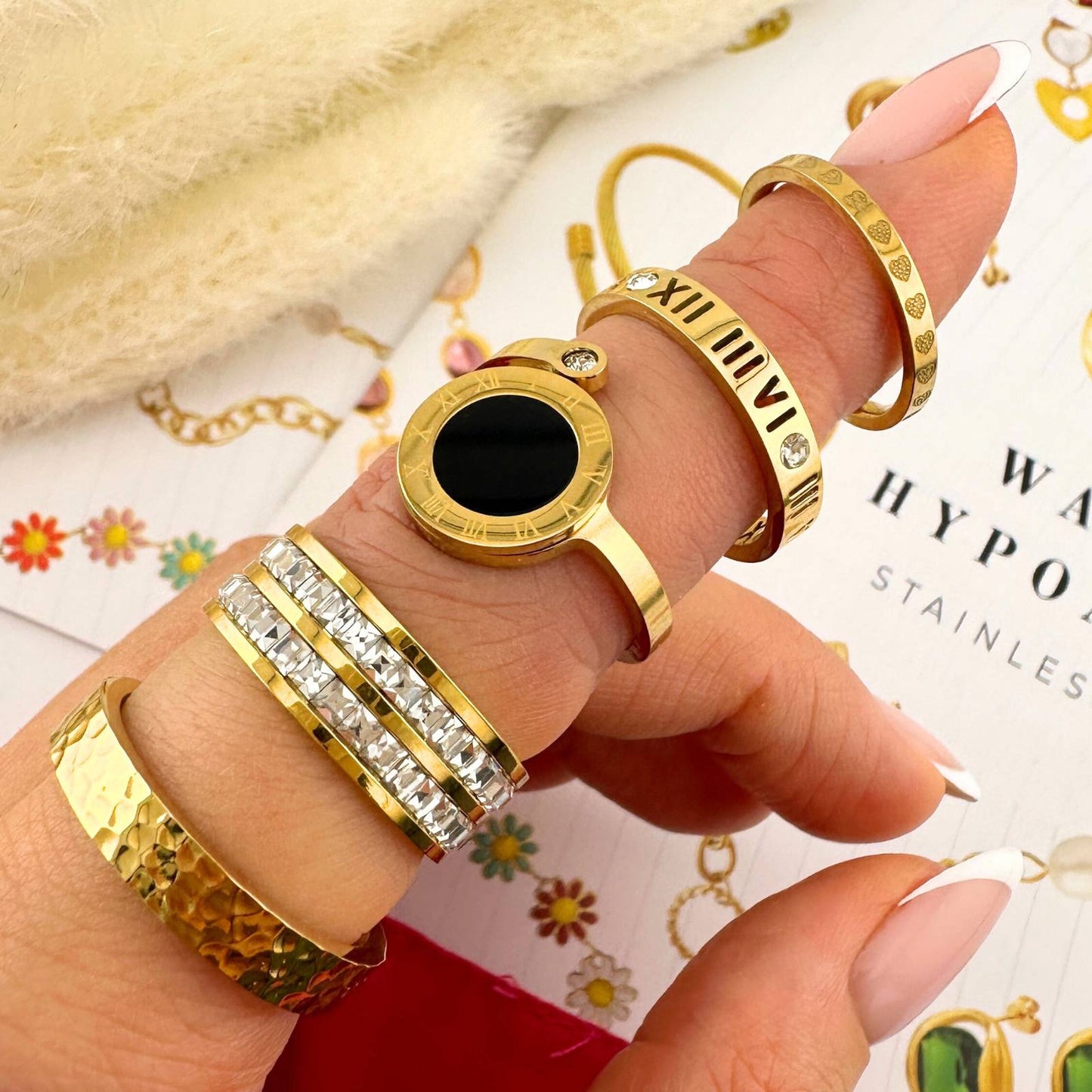 Roman Numeral Ring, 18K Gold Plated Steel