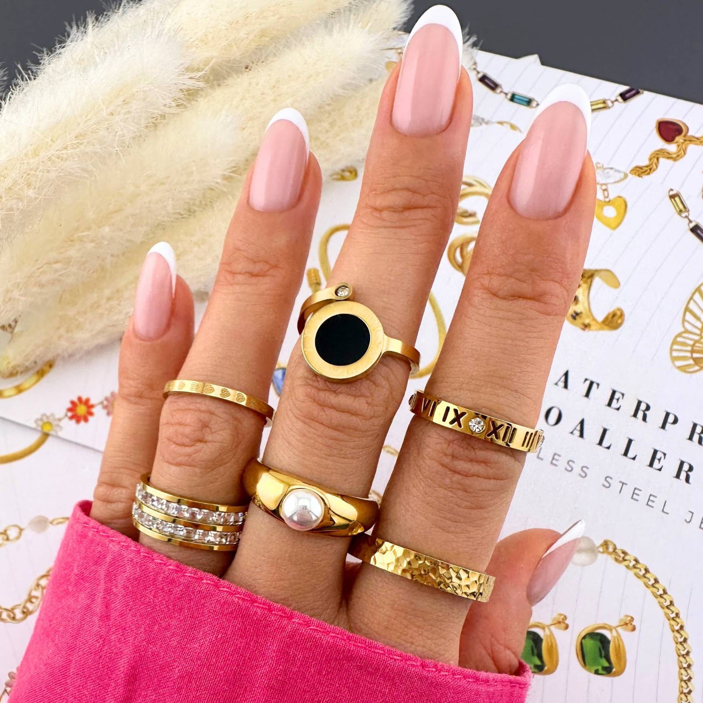 Roman Numeral Ring, 18K Gold Plated Steel