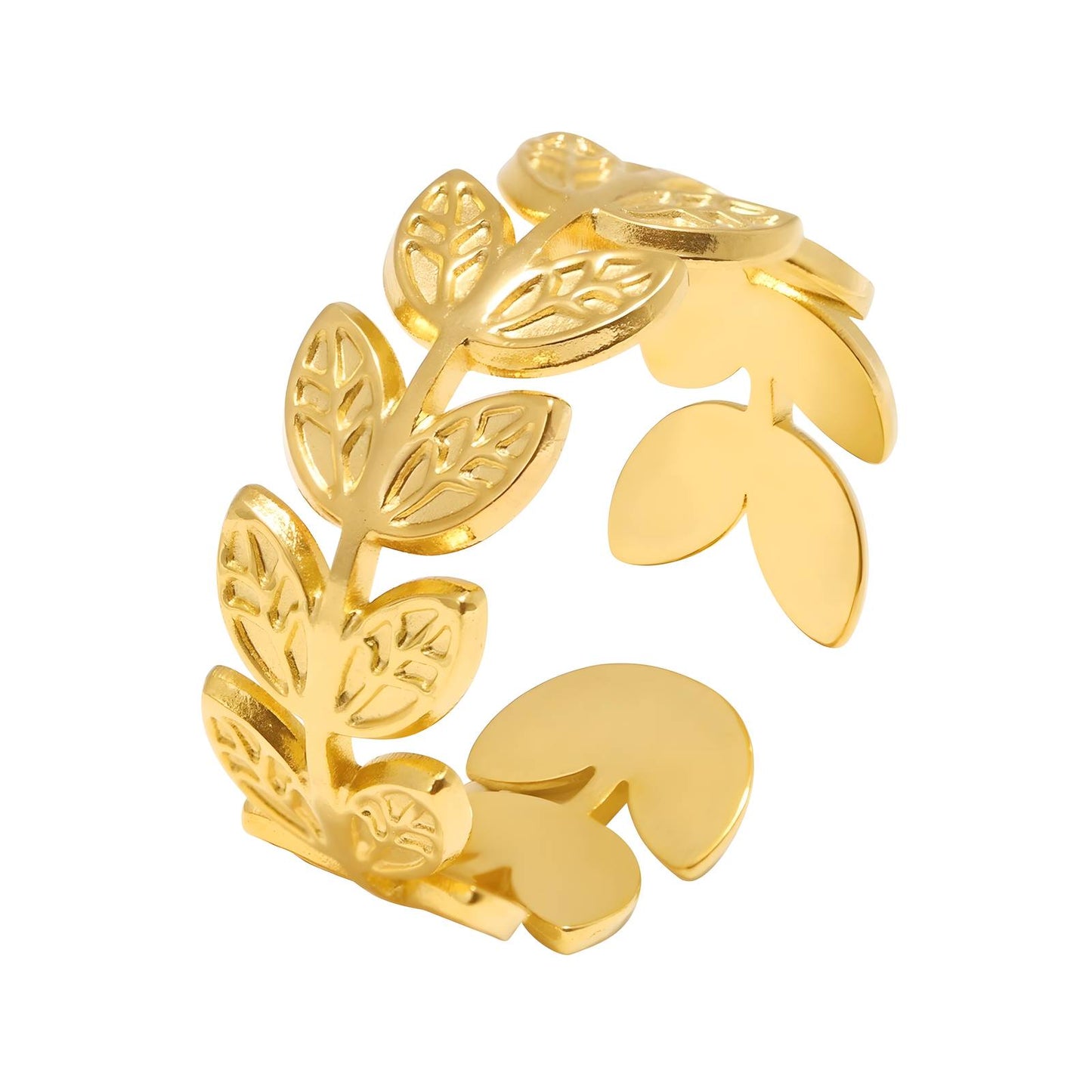 Leaves Adjustable Ring, 18K Gold Plated Steel