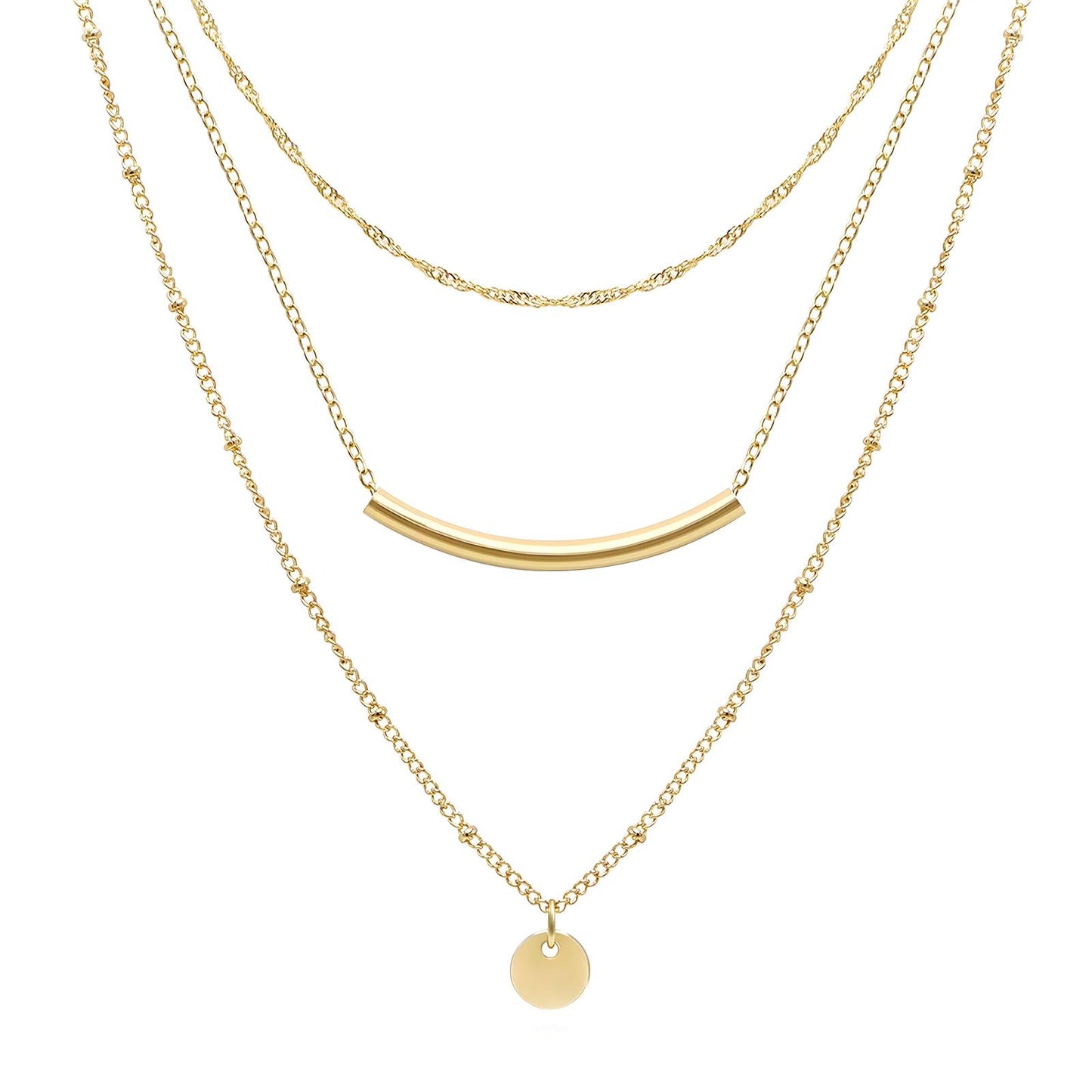 Layered Minimalist Necklace Set, 18K Gold Plated Stainless Steel