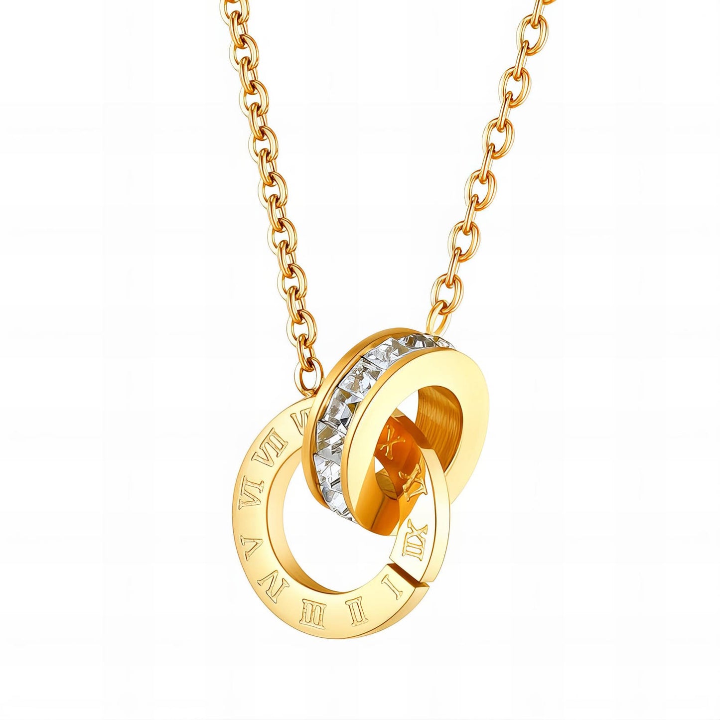 Roman Ring Pendant Necklace, 18K Gold Plated Steel