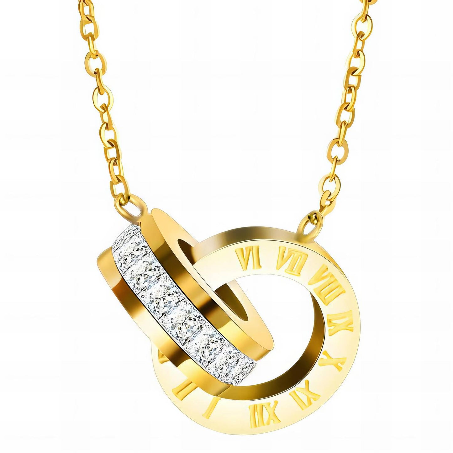 Roman Ring Pendant Necklace, 18K Gold Plated Steel