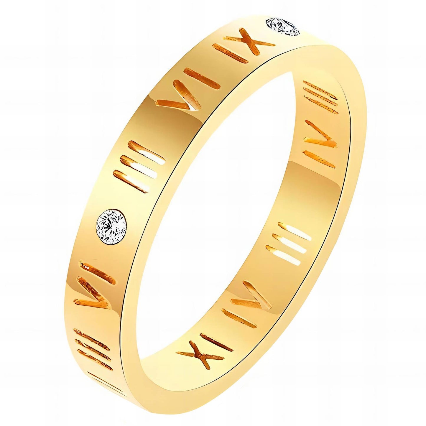 Roman Numeral Ring, 18K Gold Plated Steel