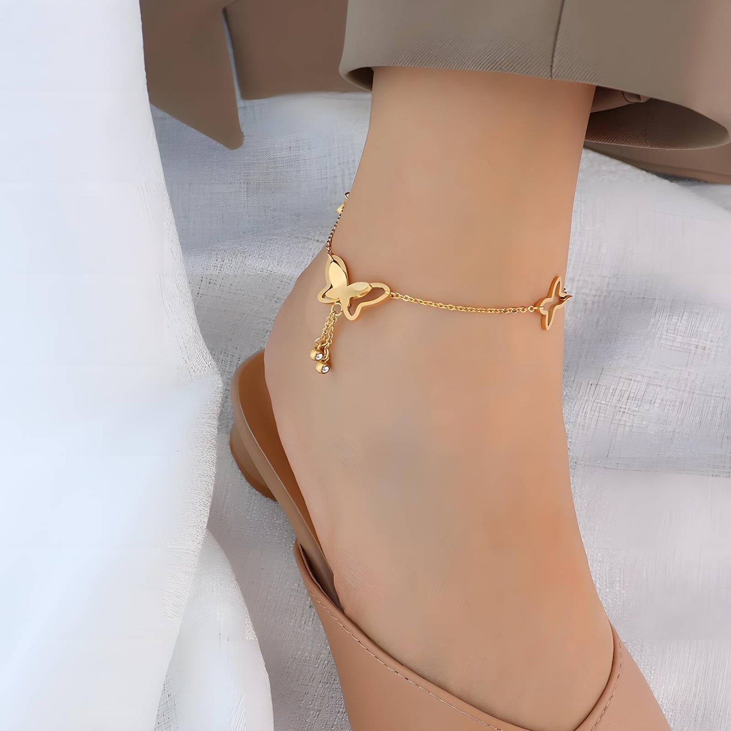 Butterfly Anklet, 18K Gold Plated Steel - FTM JEWELRY