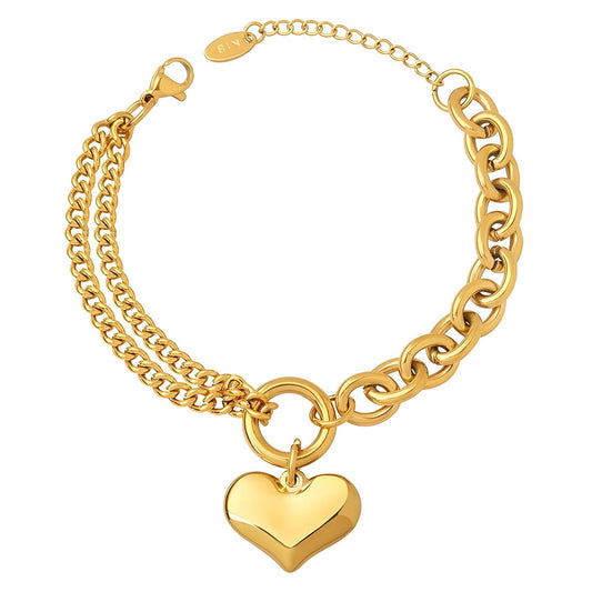 18K gold plated Stainless steel  Heart bracelet,  FTM Jewelry