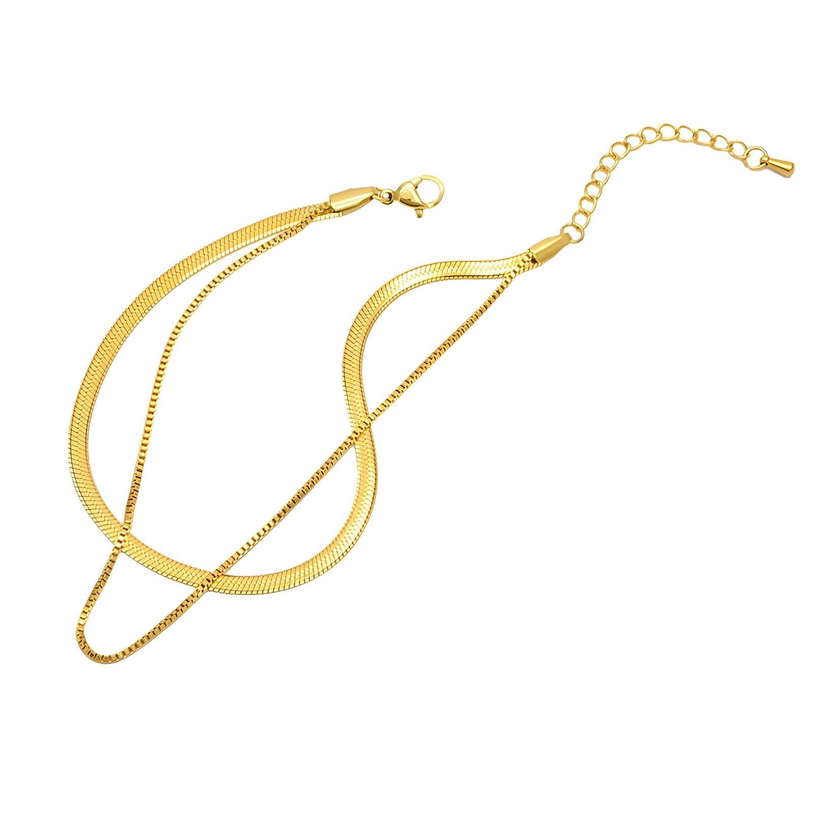 18K gold plated stainless steel double-chain women's anklet bracelet waterproof, adjustable, and elegant.