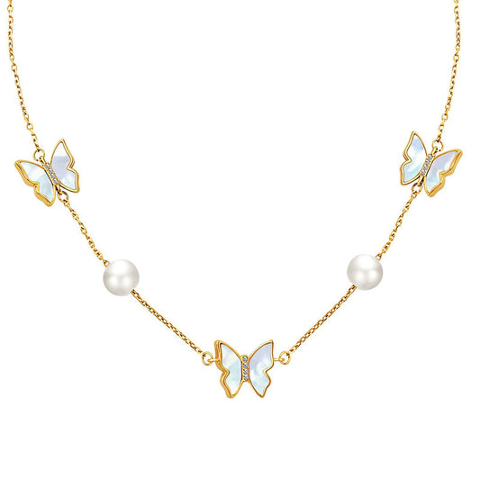 18K gold plated Stainless steel  Butterflies necklace,  FTM Jewelry