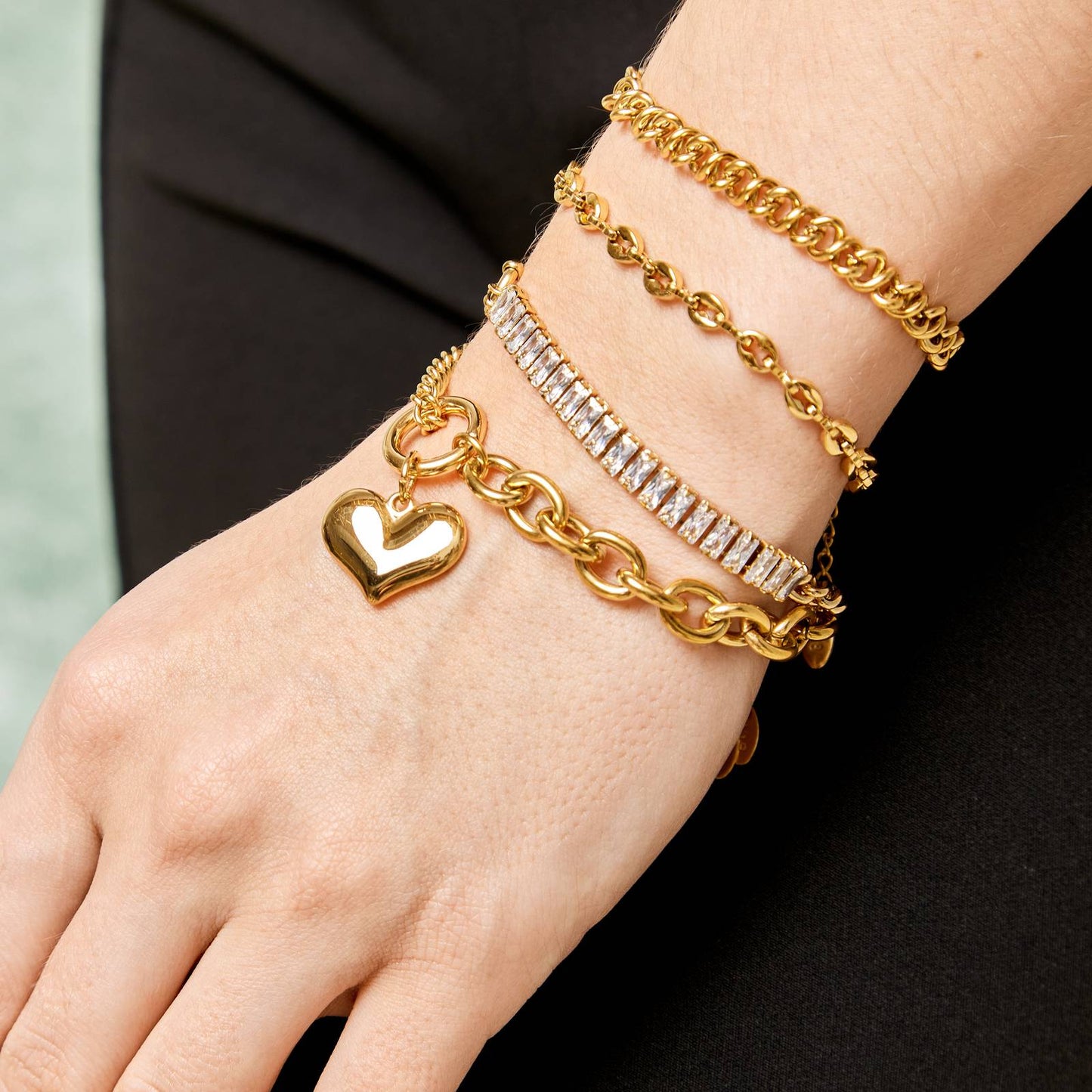 18K gold plated Stainless steel  Heart bracelet,  FTM Jewelry