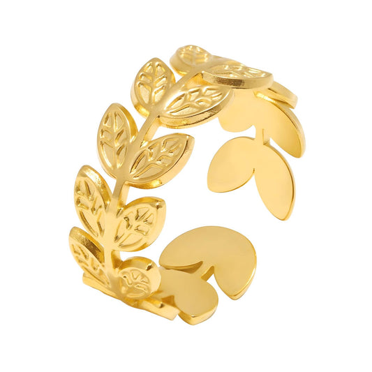 18K gold plated Stainless steel  Leafs finger ring,  FTM Jewelry