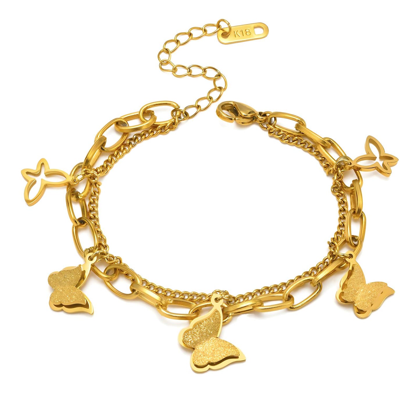 18K gold plated Stainless steel  Butterflies bracelet, FTM Jewelry