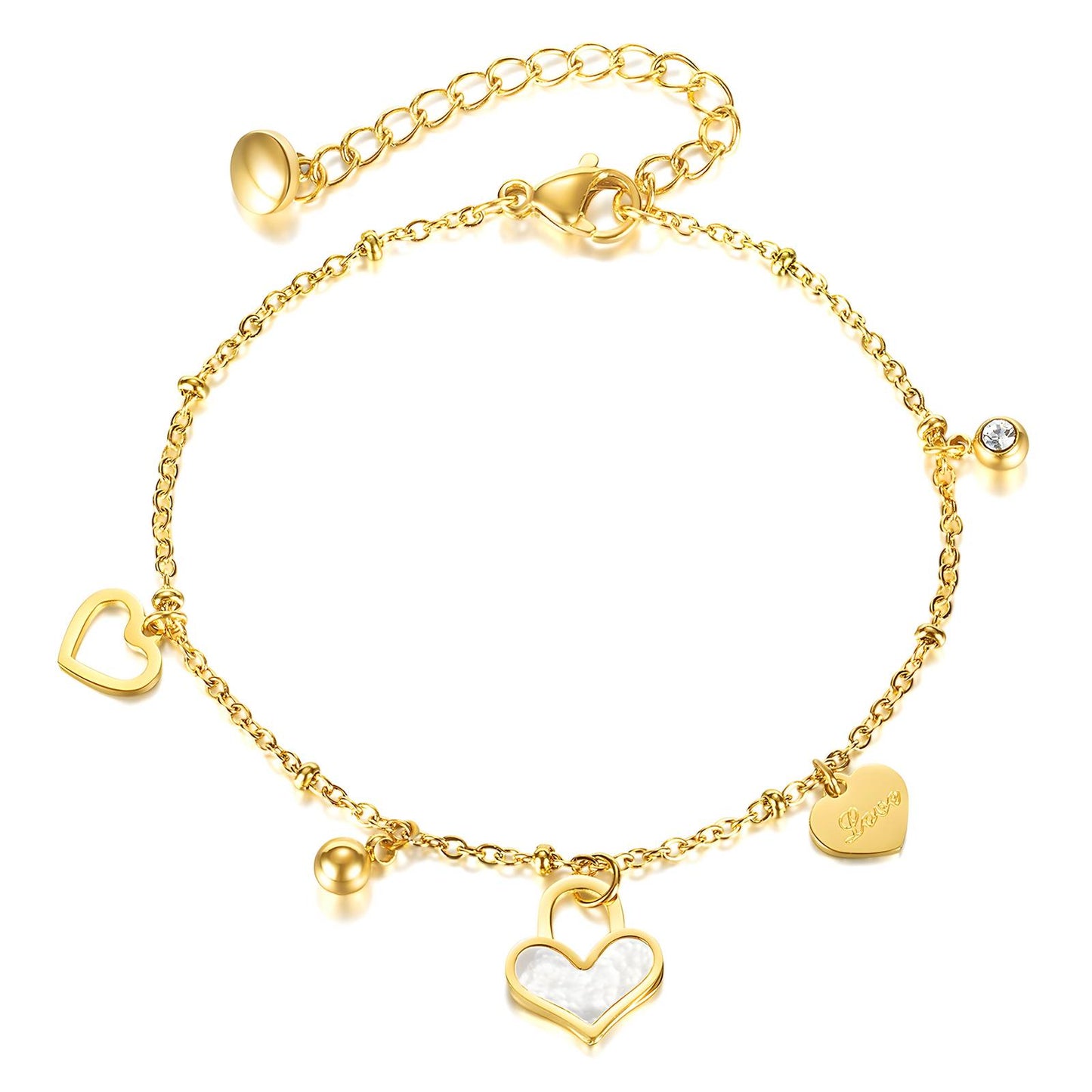 18K gold plated Stainless steel  Hearts bracelet,  FTM Jewelry