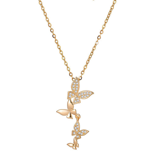 18K gold plated Stainless steel  Butterflies necklace,  FTM Jewelry