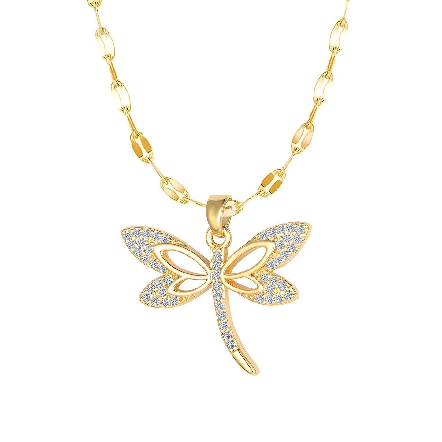 18K gold plated  dragonfly necklace,  FTM JEWELRY