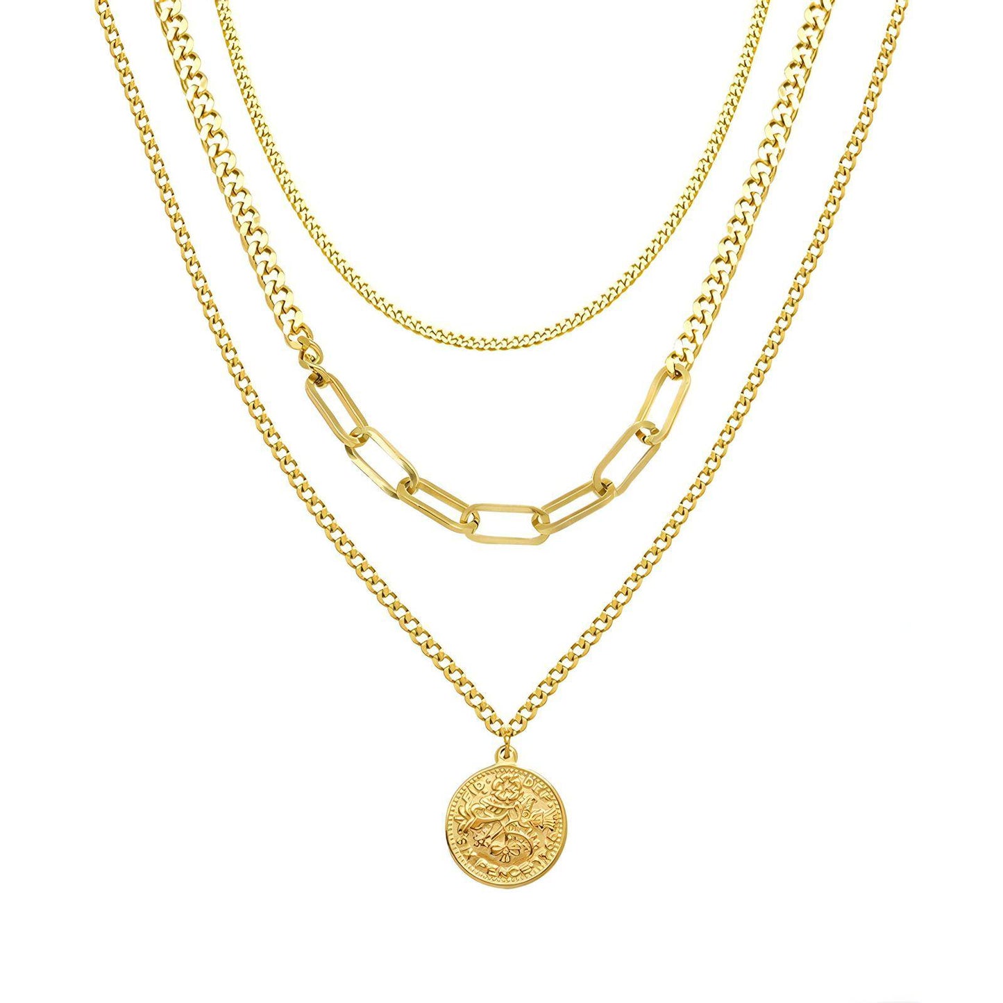 18K gold plated Stainless steel  Coin necklace,  FTM Jewelry