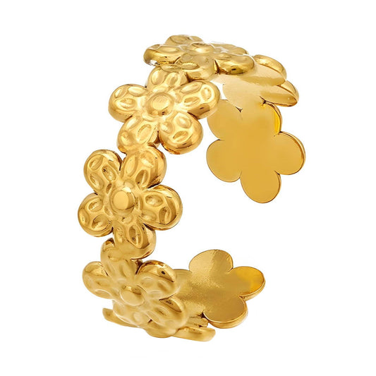Flowers Ring, 18K Gold Plated Steel - FTM JEWELRY
