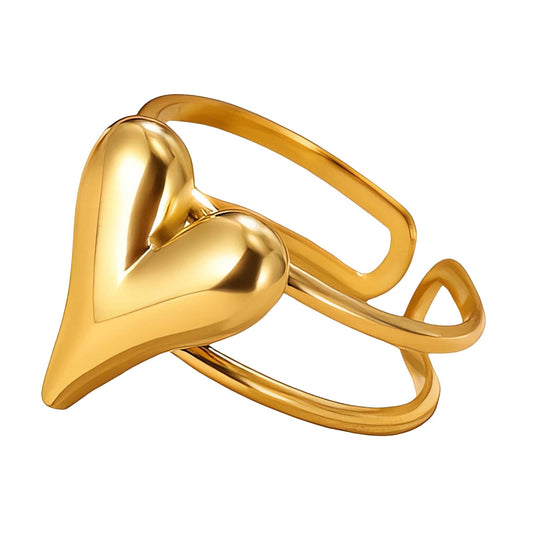 Heart Ring, 18K Gold Plated Steel - FTM JEWELRY