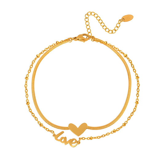 Hearts Anklet, 18K Gold Plated Steel - FTM JEWELRY