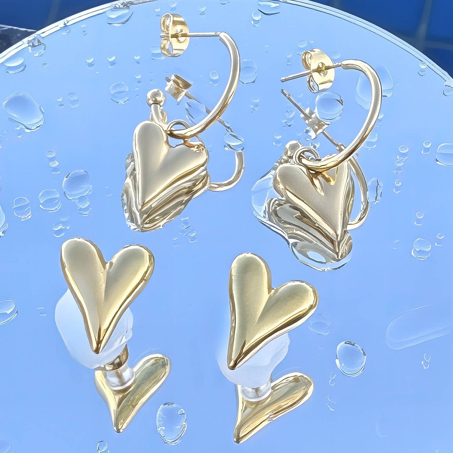 Hearts Earrings, 18K Gold Plated Steel - FTM JEWELRY