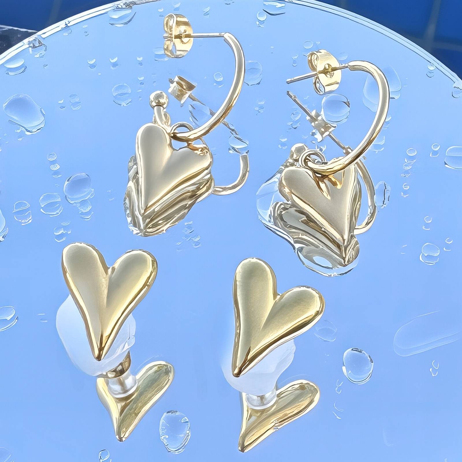 Hearts Earrings, 18K Gold Plated Steel - FTM JEWELRY