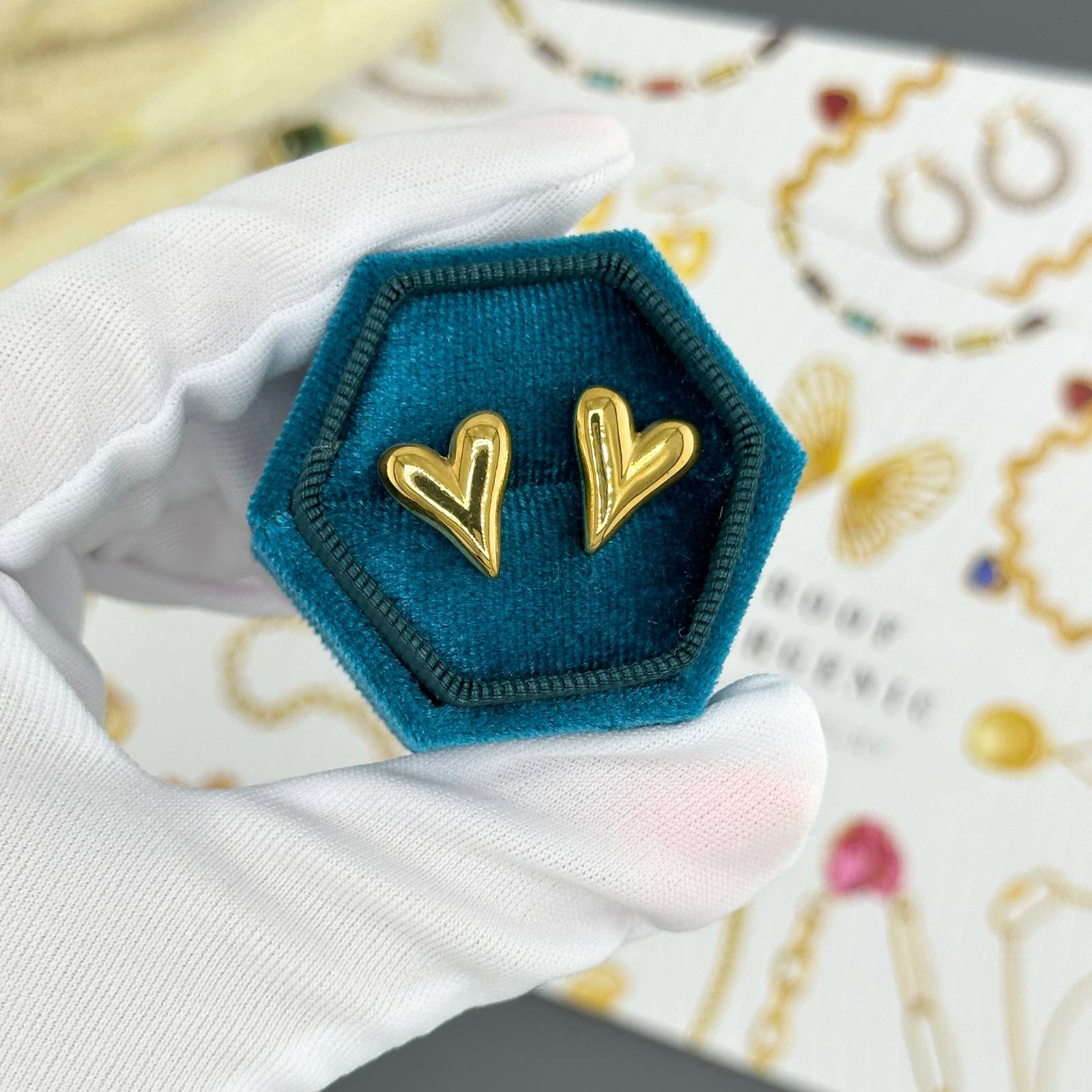 Hearts Earrings, 18K Gold Plated Steel - FTM JEWELRY
