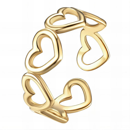 Hearts Ring, 18K Gold Plated Steel - FTM JEWELRY