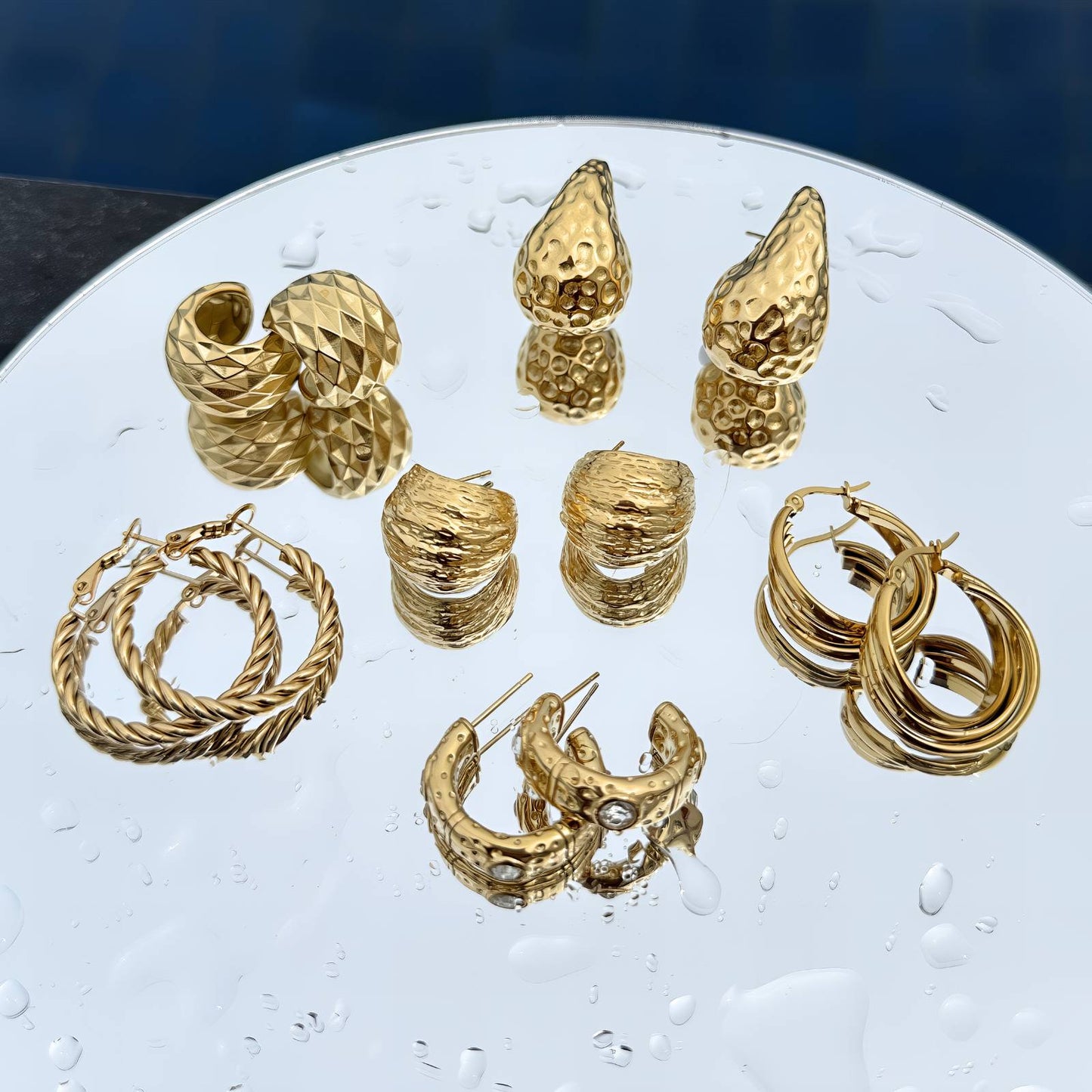 Teardrops Earrings, 18K Gold Plated Steel - FTM JEWELRY